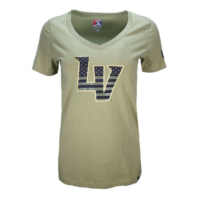 Women's Las Vegas Aviators New Era 2022 Armed Forces Day LV Green V-Neck Short Sleeve T-Shirt