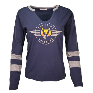 Women's Las Vegas Aviators '47 Brand Retro Logo Navy/Gray Premier Celeste Long Sleeve T-Shirt