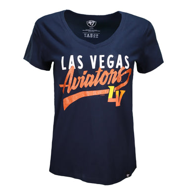 Women's Las Vegas Aviators '47 Brand Aviators LV Glitter Rush Navy V-Neck Short Sleeve T-Shirt