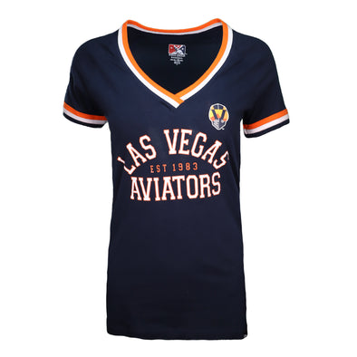 Women's Las Vegas Aviators New Era LVA Est. 1983 Aviator Navy Raglan V-Neck T-Shirt