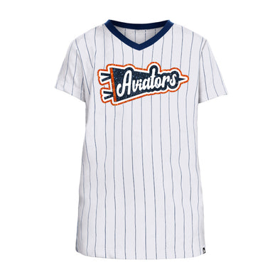 Girls' Las Vegas Aviators New Era Aviators/LV Back Pinstripe White V-Neck T-Shirt