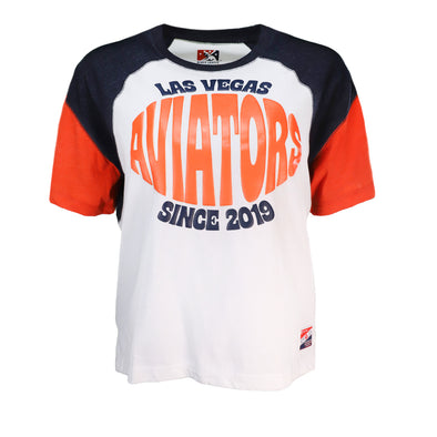 Women's Las Vegas Aviators New Era Since 2019 White/Navy/Orange Throwback Bi-Blend Short Sleeve T-Shirt