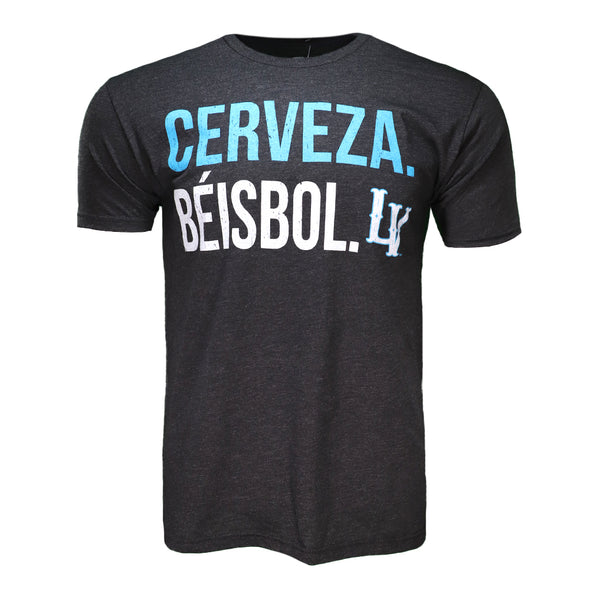 Men's Reyes de Plata 108 Stitches Cerveza Béisbol LV Black Tri-Blend Short Sleeve T-Shirt