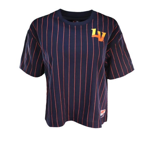 Women's Las Vegas Aviators New Era LV Pinstripe Navy Crop T-Shirt