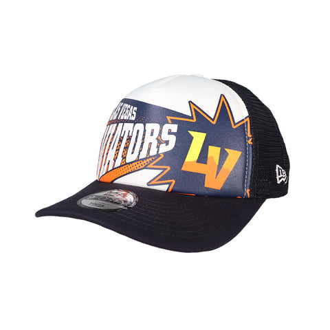 Kids' Las Vegas Aviators New Era LV Comic Burst White/Navy 9FORTY A-Frame Trucker Snapback Hat