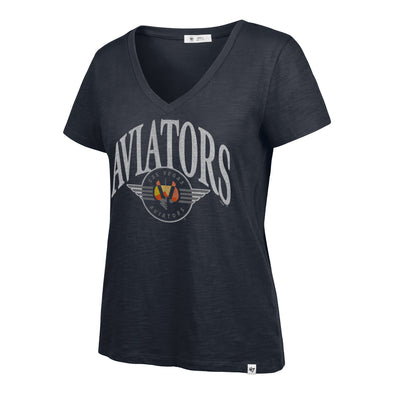 Women's Aviators Retro Logo Navy Tried N True '47 Slub V-Neck Tee