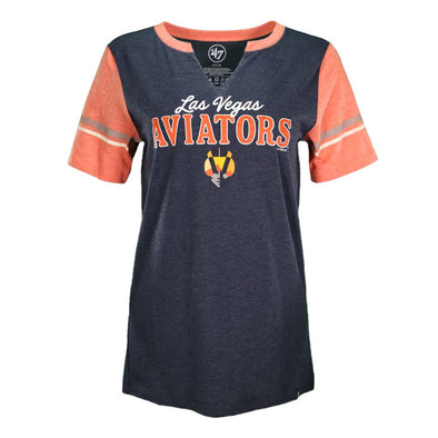 Women's Las Vegas Aviators '47 Brand LVA Aviator Match Notch Gray/Orange Short Sleeve T-Shirt