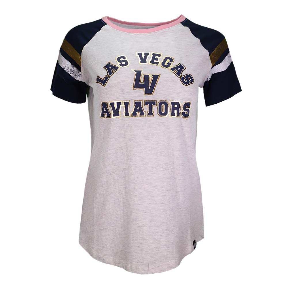 Women's Las Vegas Aviators '47 Brand LVA LV Madison Fly Out White/Navy Raglan Short Sleeve T-Shirt M