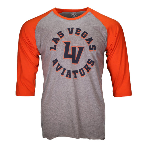 Men's Las Vegas Aviators '47 Brand LVA Circle Retrospect Gray/Orange Club Raglan 3/4 Sleeve T-Shirt