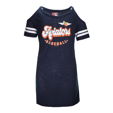 Girls' Las Vegas Aviators New Era Aviators Baseball Slub Jersey Cold Shoulder Navy Short Sleeve T-Shirt
