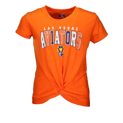 Girls' Las Vegas Aviators New Era LVA/Aviator Orange Front Knot Short Sleeve T-Shirt