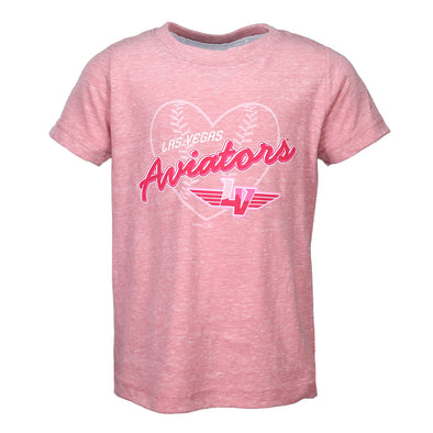 Girls' Las Vegas Aviators Rabbit Skins Winged LV Heart Mauvelous Pink Heather Short Sleeve T-Shirt